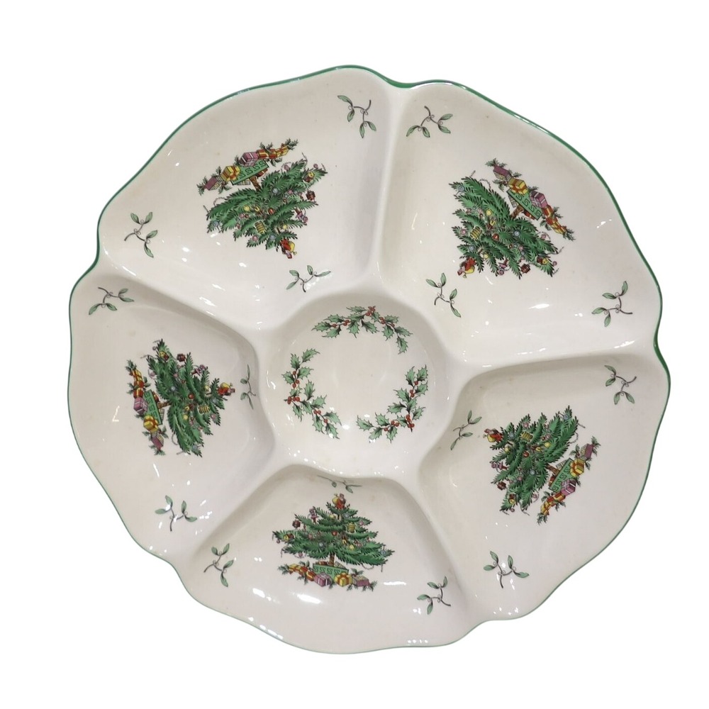Spode Christmas Tree Relish Dish Divided Server S3324-U Made in England 10.5in
